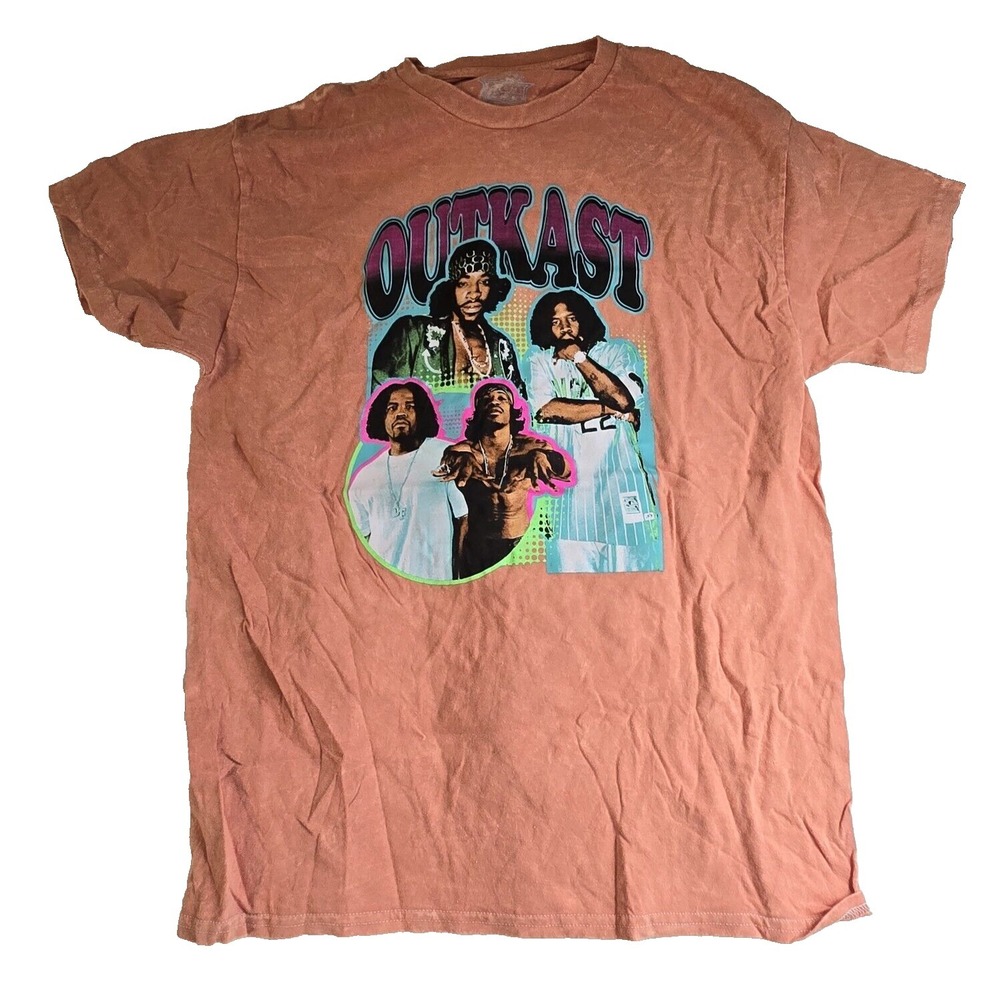OutKast Graphic T-Shirt Mens Large Salmon Pink Acid Wash‎ Andre Rap